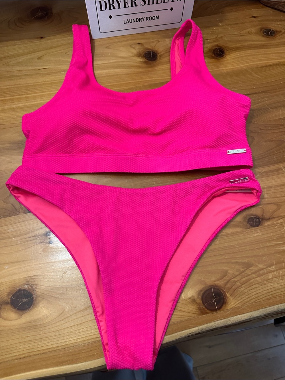 ZYIA Neon Pink Textured Two-Piece Bikini Set top XL bottom L